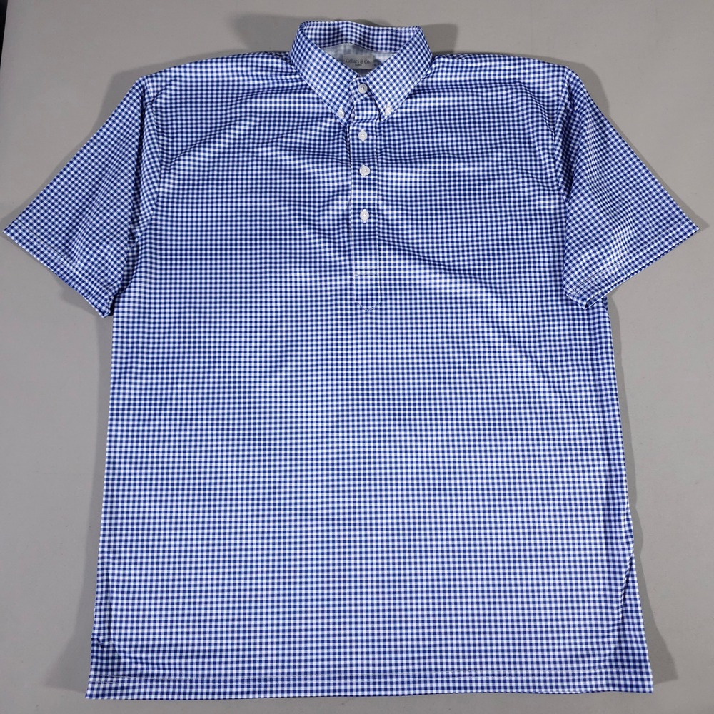 Collars & Co. Dress Collar Polo Mens XL Blue Gingham Short Sleeve Performance